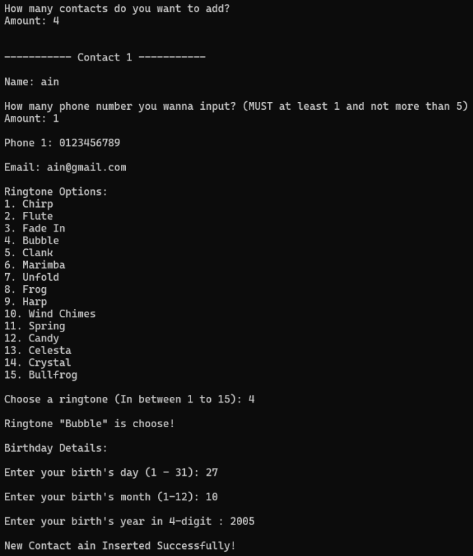 Add Contact Page of the System