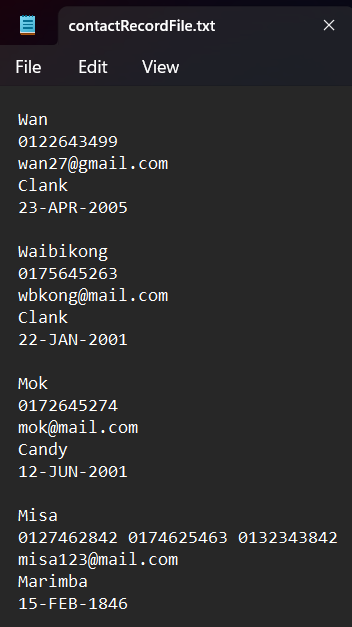 Input Output File to Record Contact Info
