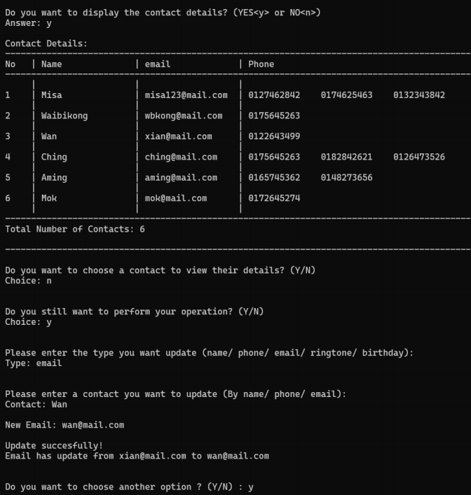 Update Contact Page of the System