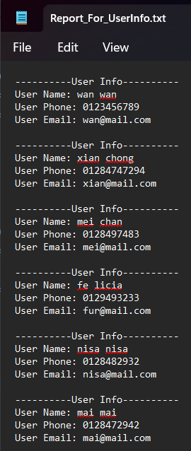User Info Output File